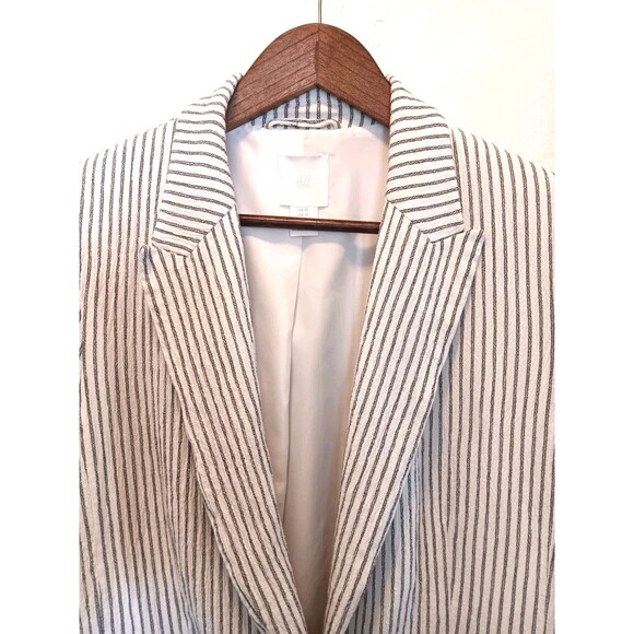 H&M Pinstripe Blazer Women's Sz 12 White Navy Striped Single Button Cotton Blend - Picture 3 of 14